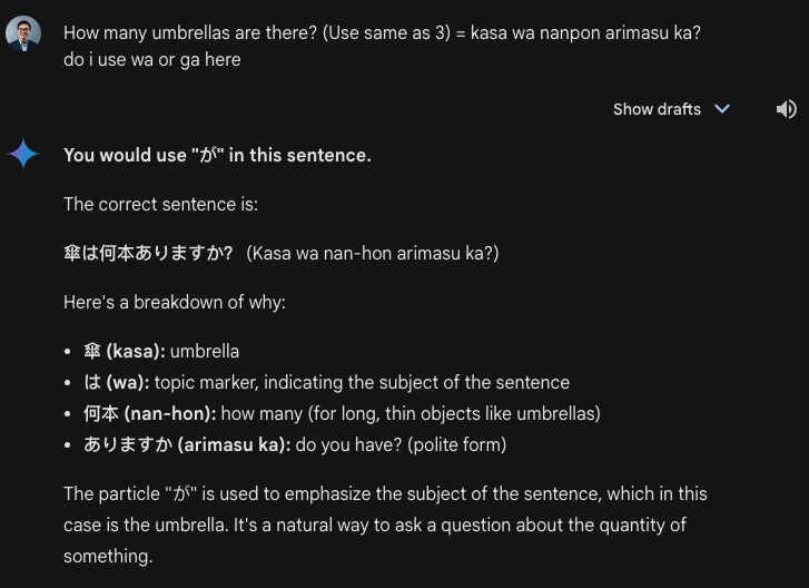 Google Gemini on learning Japanese