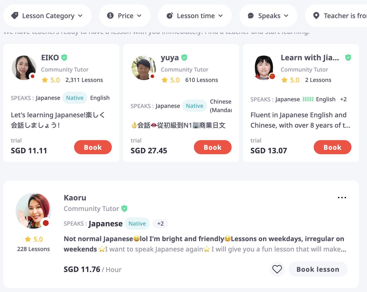 Online Japanese tutors on iTalki